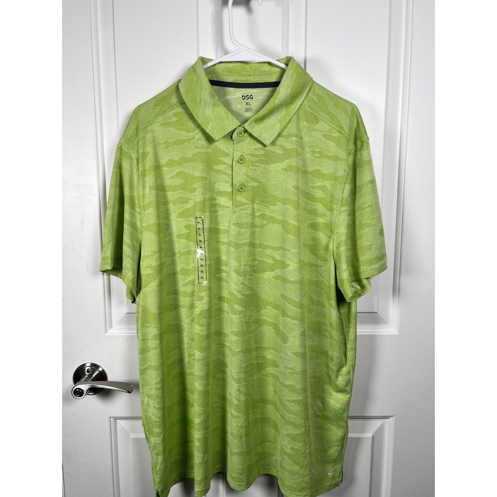 DSG Mens Performance Polo Shirt Lime Green Camo Short Sleeve Golf Top XL